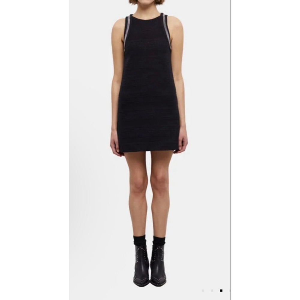 NWT Women's The Kooples Black Silver Chain Trim Mini Dress size 2 us 6 - Picture 3 of 6
